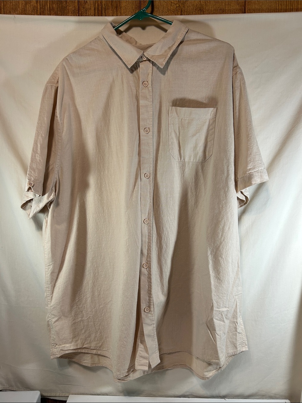 Jekaoyi Casual Short-Sleeve Button-Up Shirt in Light Beige